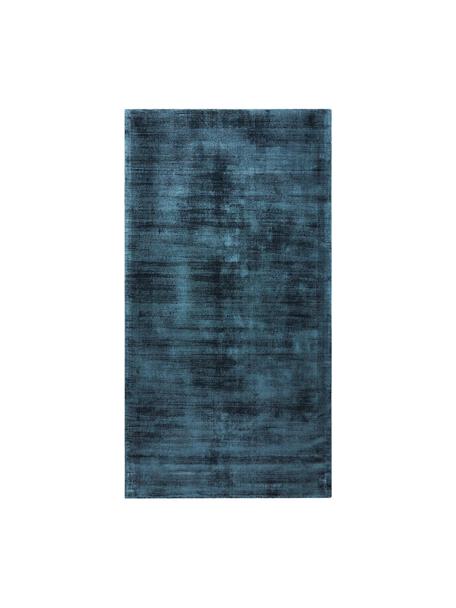 Tapis en viscose tissé main Jane, Bleu foncé, larg. 80 x long. 150 cm (taille XS)