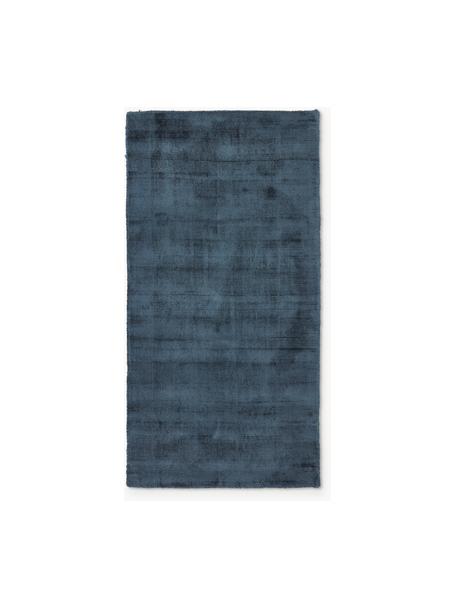 Tapis en viscose tissé main Jane, Bleu foncé, larg. 80 x long. 150 cm (taille XS)