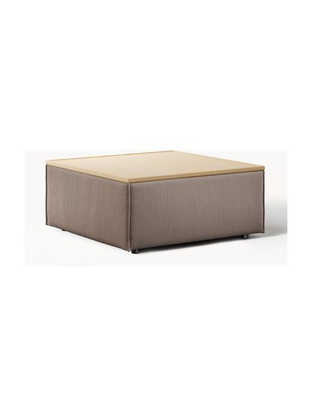 Sofa-Hocker Lennon aus Cord mit Stauraum, Bezug: Cord (92 % Polyester, 8 %, Tablett: Eichenholz, Spannplatte m, Gestell: Spanplatte, mitteldichte , Cord Taupe, helles Eichenholz, B 88 x T 88 cm