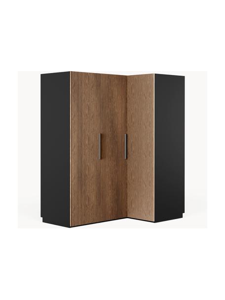 Armario esquinero modular Simone, 3 puertas (165 cm), diferentes variantes, Estructura: tablero aglomerado revest, Aspecto madera de nogal, negro, Interior Basic (An 165 x Al 200 cm) esquinero