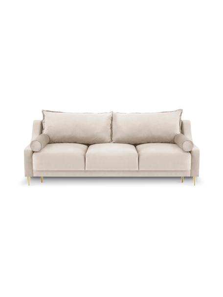 Canapé convertible 3 places avec rangement Lea, Velours beige, larg. 215 x prof. 94 cm