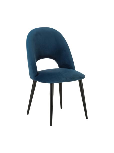 Krzesło tapicerowane z aksamitu Rachel, Tapicerka: aksamit (100% poliestr) D, Nogi: metal malowany proszkowo, Aksamitny ciemny niebieski, S 53 x G 57 cm