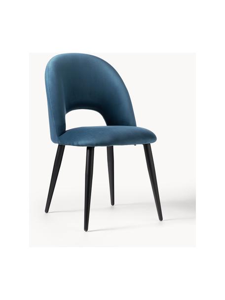 Krzesło tapicerowane z aksamitu Rachel, Tapicerka: aksamit (100% poliestr) D, Nogi: metal malowany proszkowo, Ciemnoniebieski aksamit, S 53 x G 57 cm
