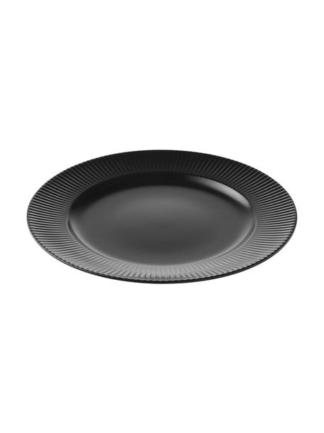 Čierny plytký tanier s drážkovou štruktúrou Groove, 4 ks, Kamenina, Čierna, Ø 27 x V 1 cm