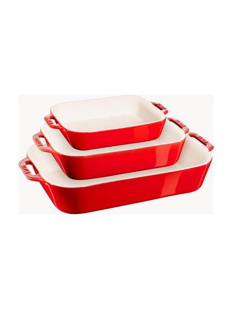 Set di 3 pirofile Ceramic, Ceramica smaltata, Bianco latte, rosso, Set in varie misure