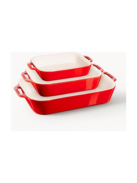 Set de fuentes horno Ceramic, 3 uds., Cerámica esmaltada, Blanco Off White, rojo, Set de diferentes tamaños