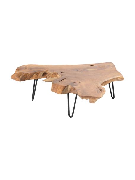 Tavolino legno di teak marrone Natura, Piano del tavolo: legno di teak, Gambe: metallo rivestito, Marrone, nero, Larg. 80 x Prof. 98 cm