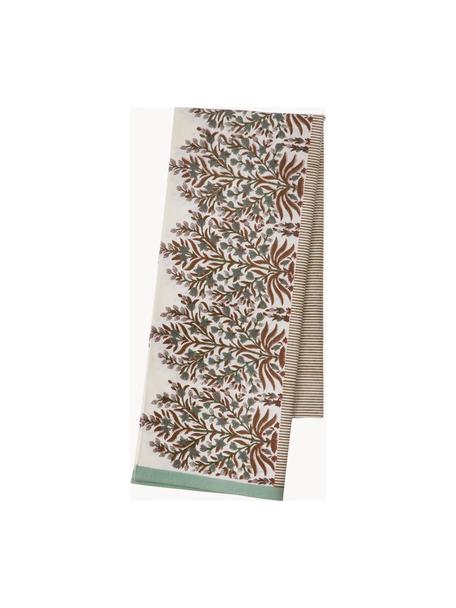 Tovaglia con motivo floreale Jasmine, 100% cotone, Verde oliva, marrone, bianco latte, 6-8 persone (Larg. 150 x Lung. 250)