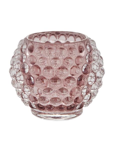 Handgefertigter Teelichthalter Doria in Rosa, Glas, Rosa, transparent, Ø 9 x H 8 cm