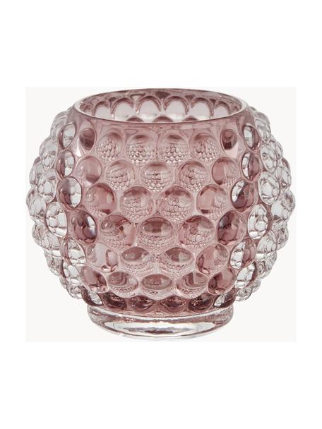 Handgefertigter Teelichthalter Doria, Glas, Altrosa, transparent, Ø 9 x H 8 cm