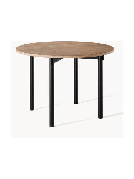 Tavolo rotondo Mavi, Ø 110 cm, Piano del tavolo: pannello di fibra a media, Gambe: metallo rivestito, Legno di quercia, nero, Ø 110 cm