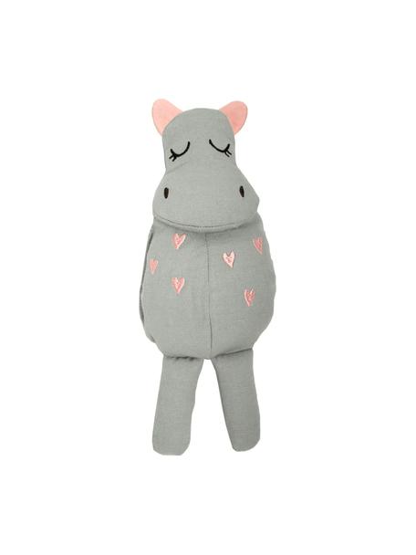 Kuscheltier Hippo aus Baumwolle, Bezug: 100 % Baumwolle, Grau, Rosa, B 8 x H 25 cm