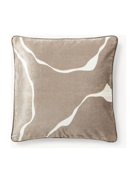 Housse de coussin en velours Seraphina, Velours (51 % coton, 49 % viscose), Taupe, blanc, larg. 50 x long. 50 cm