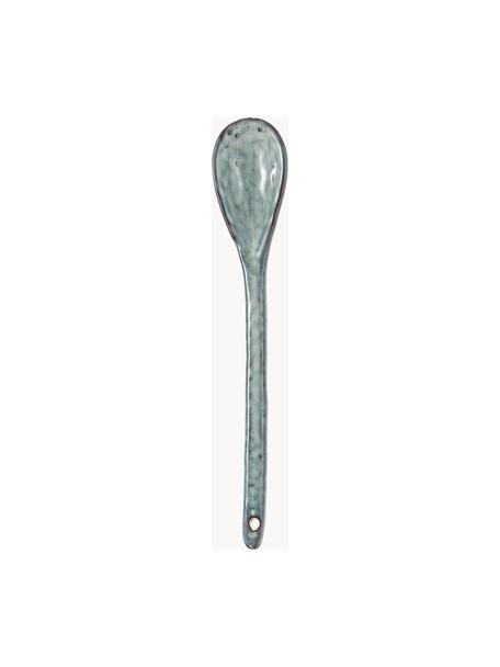 Cucharitas artesanales Nordic Sea, 2 uds., Cerámica de gres, Gris azulado jaspeado, L 16 cm