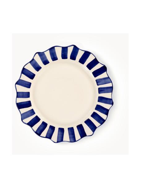 Plato llano artesanal Scalloped, Gres, Azul oscuro, blanco, Ø 27 cm