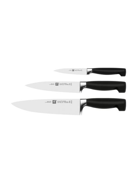 Messer-Set Vier Sterne aus Edelstahl, 3-tlg., Edelstahl, Silberfarben, Schwarz, Set mit verschiedenen Größen