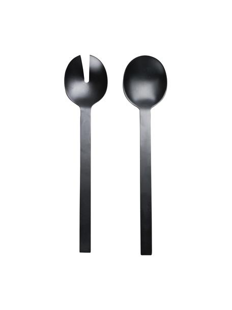Zwarte saladebestek Topina met matte afwerking, set van 2, Gecoat edelstaal, Mat zwart, L 16 cm