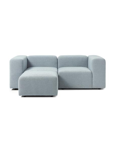 Modulaire bouclé bank Lena (3-zits) met kruk, Bekleding: bouclé (93% polyester, 6%, Frame: grenenhout, multiplex, ha, Poten: kunststof, Bouclé lichtblauw, B 209 x D 181 cm