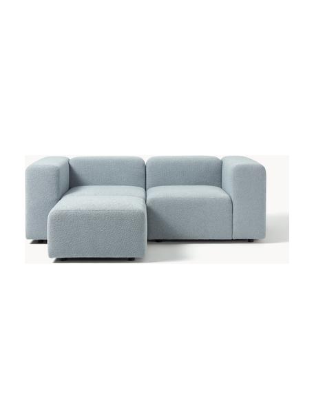 Sofa modułowa bouclé z pufem Lena (3-osobowa), Tapicerka: bouclé (93% poliester, 6%, Stelaż: drewno sosnowe, sklejka, , Nogi: tworzywo sztuczne, Jasnoniebieski bouclé, S 209 x G 181 cm