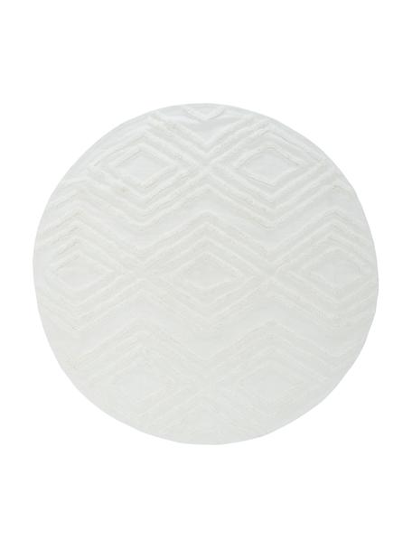 Okrúhly bavlnený koberec s reliéfnou štruktúrou Ziggy, 100 %  bavlna, Krémová, Ø 120 cm (veľkosť S)