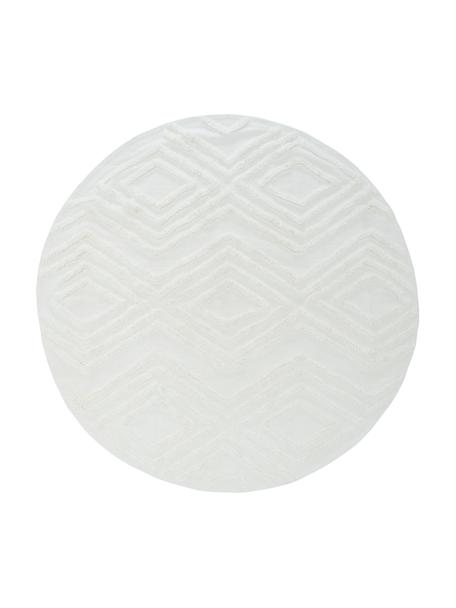 Runder Baumwollteppich Ziggy mit erhabener Hoch-Tief-Struktur, 100% Baumwolle, Crème, Ø 120 cm (Grösse S)