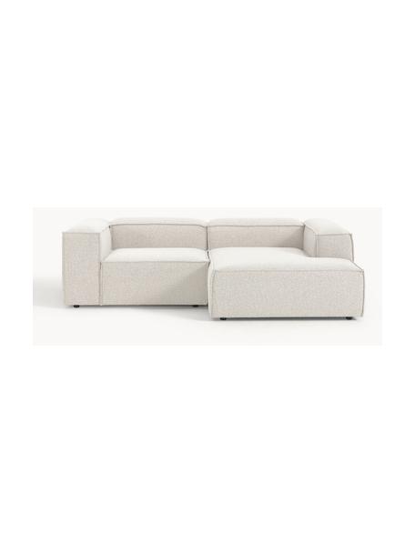 Divano angolare componibile in bouclé Lennon, Rivestimento: bouclé (100% poliestere) , Struttura: legno di pino massiccio, , Piedini: plastica Questo prodotto , Bouclè bianco latte, Larg. 238 x Prof. 180 cm, chaise longue a destra