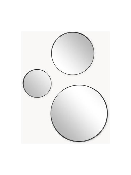 Set 3 specchi rotondi da parete Lacie, Cornice: metallo verniciato a polv, Retro: pannello di fibra a media, Superficie dello specchio: lastra di vetro, Nero, Set in varie misure