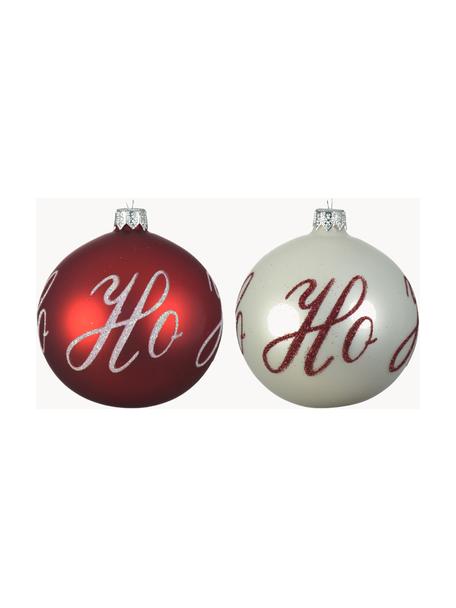 Boules de Noël Ho Ho Ho, 6 élém., Verre, Rouge, blanc, Ø 8 cm