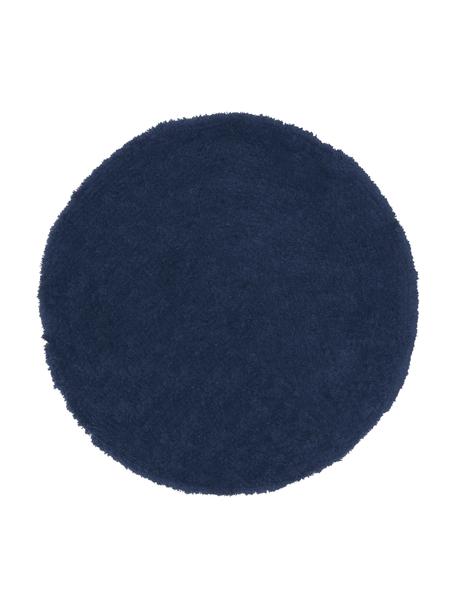Fluffy rond hoogpolig vloerkleed Leighton in donkerblauw, Onderzijde: 70% polyester, 30% katoen, Donkerblauw, Ø 120 cm (maat S)