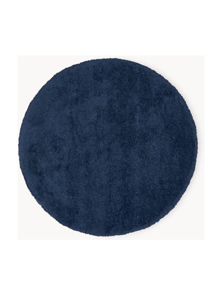 Pluizig rond hoogpolig vloerkleed Leighton, Bovenzijde: microvezels (100% polyest, Onderzijde: 70% polyester, 30% katoen, Donkerblauw, Ø 150 cm (maat M)