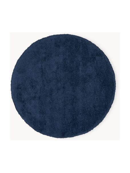 Tapis rond moelleux à poils longs bleu foncé Leighton, Bleu foncé, Ø 120 cm (taille S)
