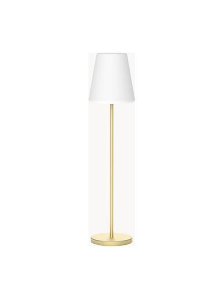 Dimbare solar tuinlamp Lola met afstandsbediening, Lampenkap: polypropyleen, Lampvoet: gecoat metaal, Wit, goudkleurig, Ø 28 x H 119 cm