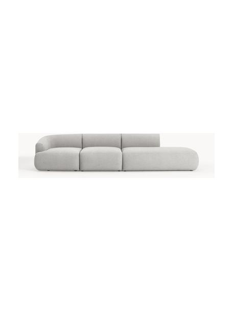 Modulaire XL chaise longue Sofia uit bouclé, Bekleding: bouclé (100% polyester) M, Frame: sparrenhout, spaanplaat, , Poten: kunststof Dit product is , Bouclé lichtgrijs, B 340 x D 103 cm, armleuning links