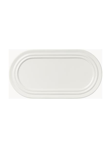 Plato de servir artesanal Stevns, Cerámica de gres esmaltada, blanco Off White brillante, An 28 x F 15 cm