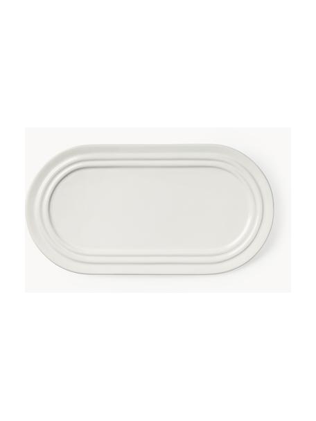 Handgefertigte Servierplatte Stevns, Steingut, glasiert, Off White, glänzend, B 28 x T 15 cm