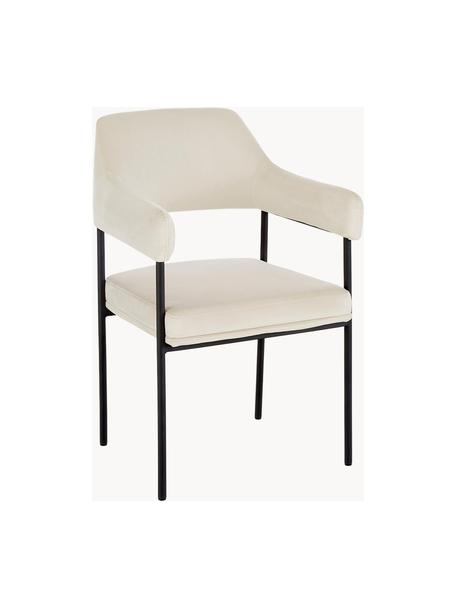 Sedia con braccioli in velluto Zoe, Rivestimento: velluto (poliestere) Con , Struttura: metallo verniciato a polv, Velluto bianco latte, Larg. 56 x Prof. 62 cm