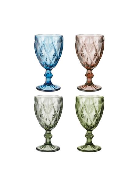 Set 4 bicchieri vino con motivo strutturato Colorado, Vetro, Verde, rosa, blu, grigio, Ø 9 x Alt. 17 cm
