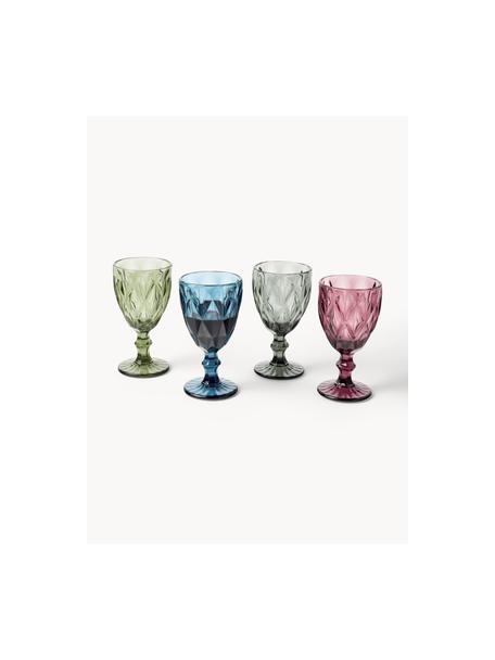 Set 4 bicchieri da vino con motivo strutturato Colorado, Vetro, Verde, malva, blu, grigio, Ø 9 x Alt. 17 cm, 320 ml