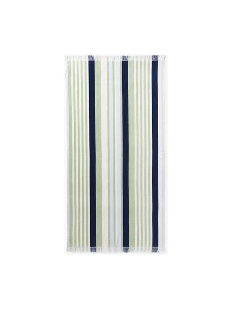 Linge de plage rayé avec bordure à franges Miri, 100 % coton

Grammage léger 420 g/m²

Le matériau est certifié STANDARD 100 OEKO-TEX®, 3883CIT, CITEVE, Vert clair, bleu foncé, jaune pâle, larg. 90 x long. 170 cm