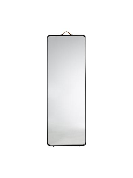 Eckiger Wandspiegel Norm mit schwarzem Aluminiumrahmen, Rahmen: Aluminium, pulverbeschich, Griff: Leder, Spiegelfläche: Spiegelglas, Schwarz, 60 x 170 cm