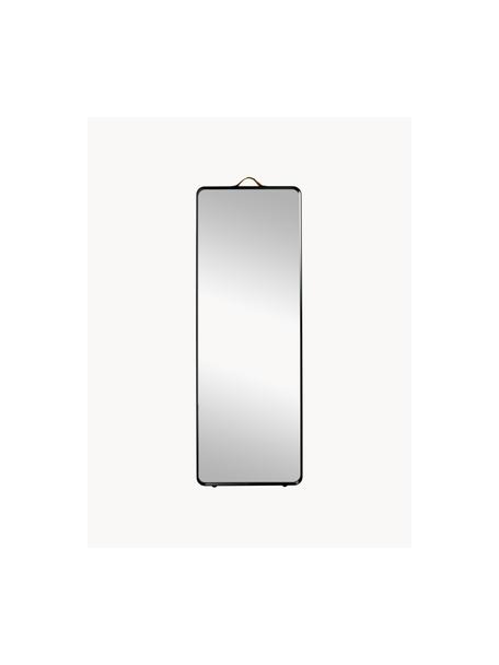 Eckiger Wandspiegel Norm mit schwarzem Aluminiumrahmen, Rahmen: Aluminium, pulverbeschich, Griff: Leder, Spiegelfläche: Spiegelglas, Schwarz, B 60 x H 170 cm