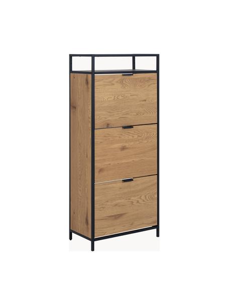 Holz-Schuhschrank Seaford mit Klappfächern, Korpus: Mitteldichte Holzfaserpla, Holz, Schwarz, B 56 x H 129 cm