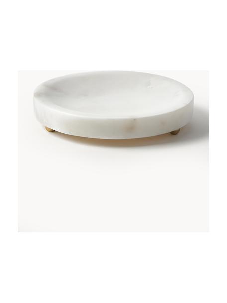 Coupelle décorative en marbre Selina, Marbre, métal, Blanc marbré, doré, Ø 14 x haut. 3 cm