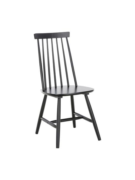 Chaise en bois style Windsor Milas, 2 pièces, Caoutchouc peint, Noir, larg. 52 x prof. 45 cm