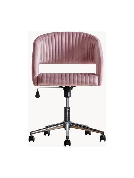 Krzesło biurowe z aksamitu Murray, obrotowe, Tapicerka: aksamit poliestrowy, Nogi: metal galwanizowany, Bladoróżowy aksamit, odcienie chromu, S 56 x G 52 cm