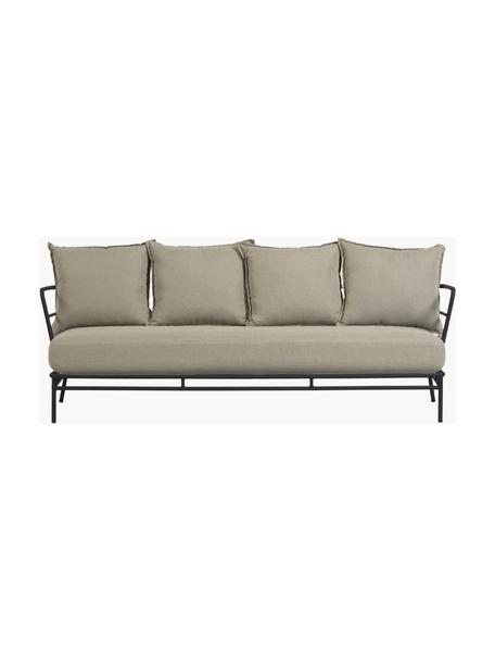 Garten-Loungesofa Mareluz (3-Sitzer), Gestell: Metall, verzinkt und lack, Webstoff Greige, Schwarz, B 197 x T 75 cm