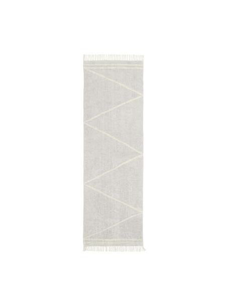 Passatoia in cotone taftata a mano con motivo a zigzag e frange Asisa, Grigio, Larg. 80 x Lung. 250 cm