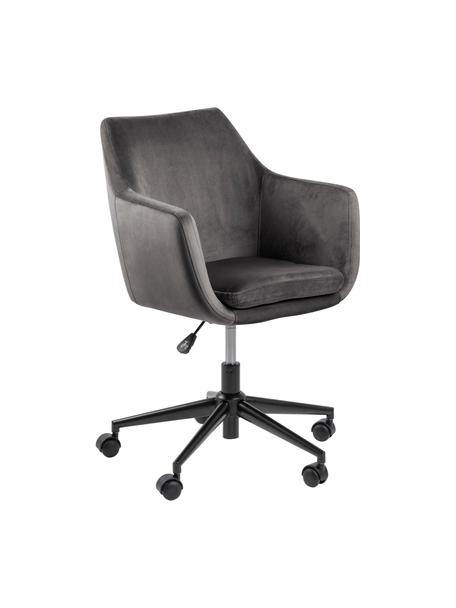 Fauteuil de bureau en velours Nora, hauteur ajustable, Gris foncé, noir, larg. 58 x prof. 58 cm