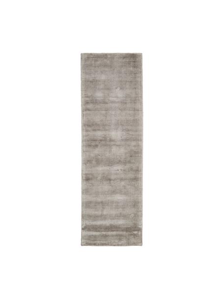 Handgeweven viscose loper Jane, Bovenzijde: 100% viscose, Onderzijde: 100% katoen, Taupe, B 80 x L 250 cm