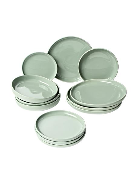 Vajilla de porcelana Nessa, 4 comensales (12 pzas.), Porcelana dura de alta calidad, Verde salvia, 4 comensales (12 pzas.)